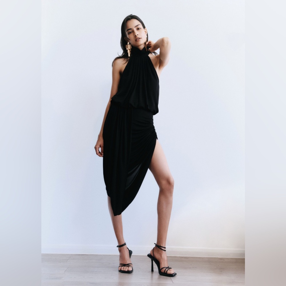 Zara 50th Anniversary Asymmetric Halter Dress NWT extra small minimalist capsule